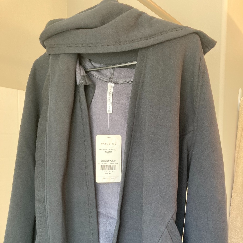 Fabletics NWT Geri Wrap Scarf Cardigan, Medium, Black,